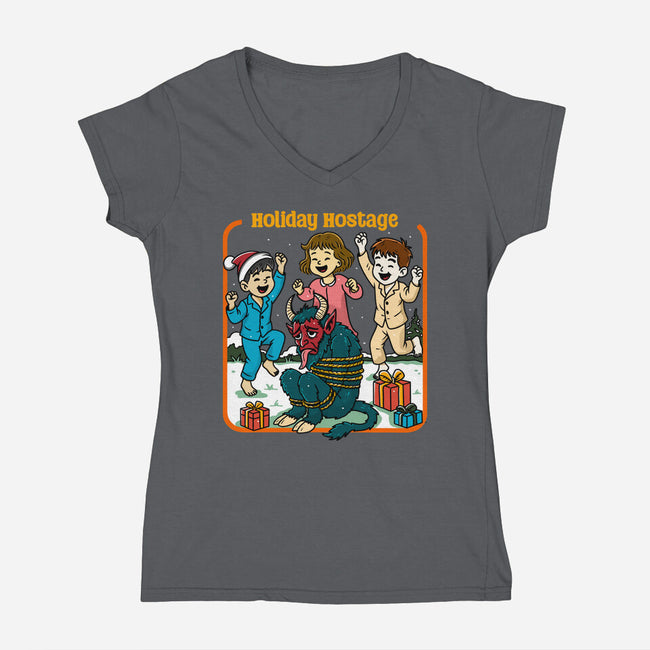 Holiday Hostage-Womens-V-Neck-Tee-Kimprut