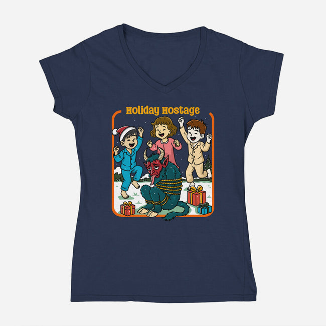 Holiday Hostage-Womens-V-Neck-Tee-Kimprut