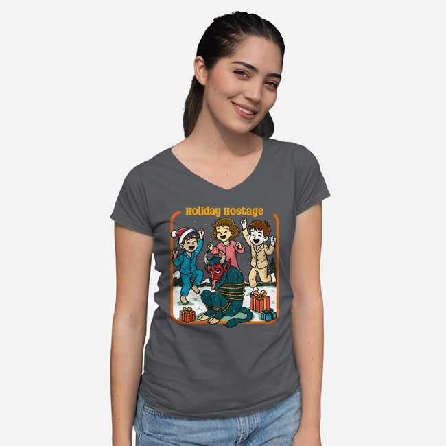 Holiday Hostage-Womens-V-Neck-Tee-Kimprut