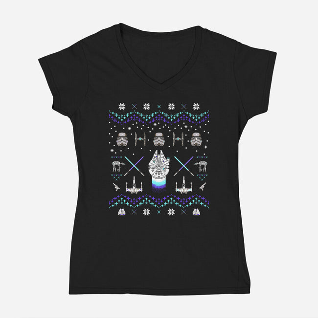 Christmas Space Opera-Womens-V-Neck-Tee-rocketman_art