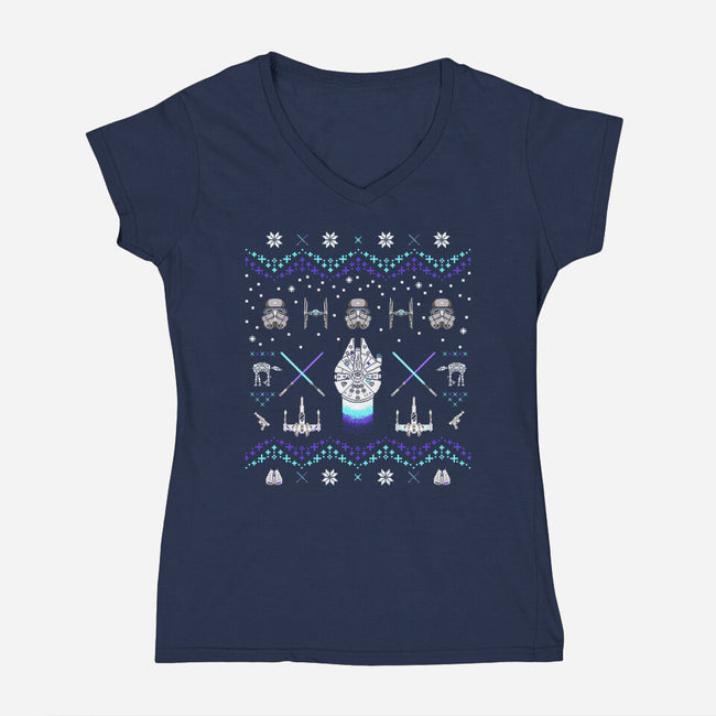 Christmas Space Opera-Womens-V-Neck-Tee-rocketman_art