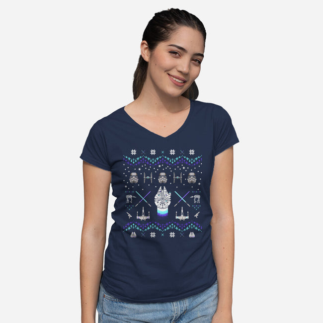 Christmas Space Opera-Womens-V-Neck-Tee-rocketman_art