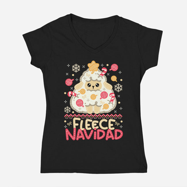Fleece Navidad Ugly Sweater-Womens-V-Neck-Tee-NemiMakeit