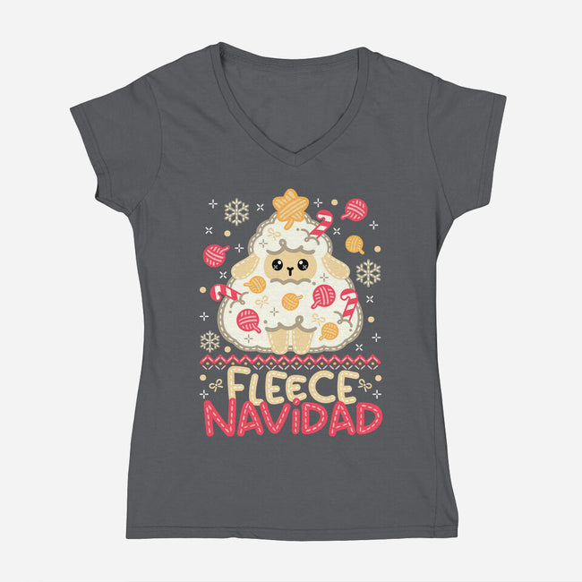 Fleece Navidad Ugly Sweater-Womens-V-Neck-Tee-NemiMakeit