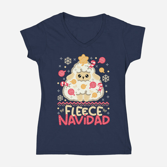 Fleece Navidad Ugly Sweater-Womens-V-Neck-Tee-NemiMakeit
