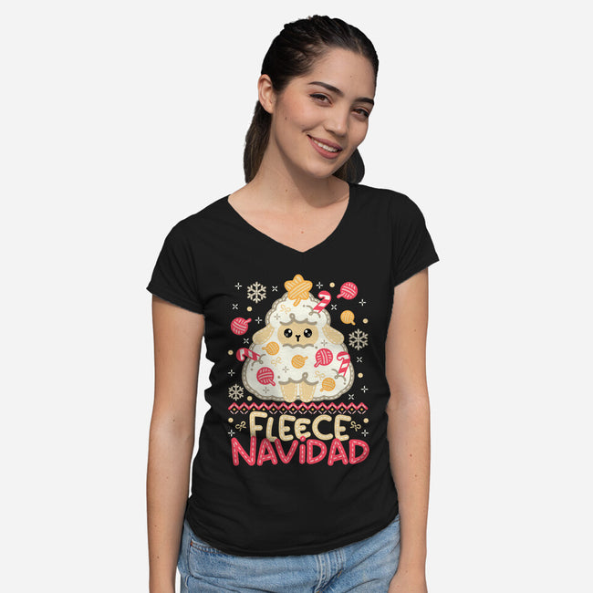 Fleece Navidad Ugly Sweater-Womens-V-Neck-Tee-NemiMakeit
