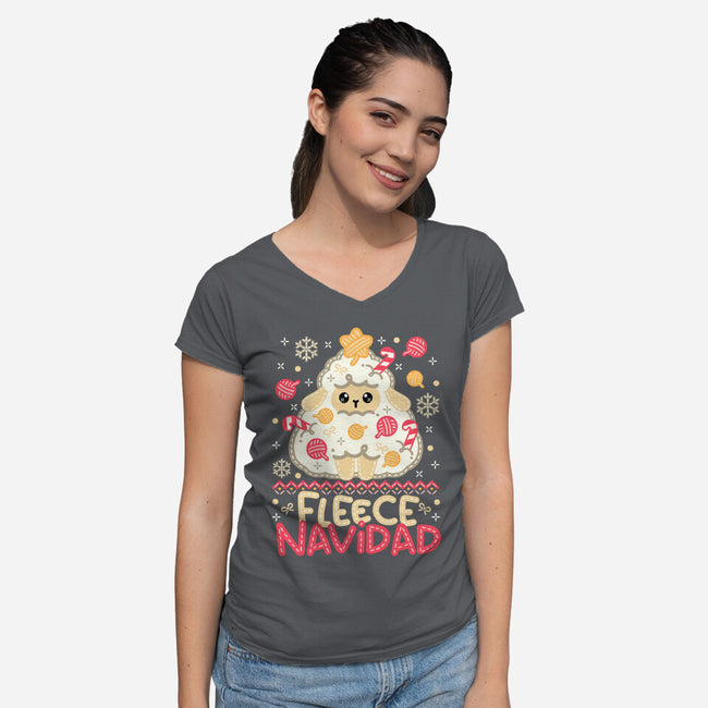 Fleece Navidad Ugly Sweater-Womens-V-Neck-Tee-NemiMakeit