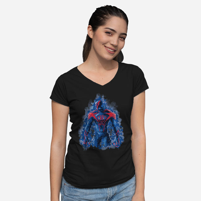 Spider Splatter-Womens-V-Neck-Tee-nickzzarto