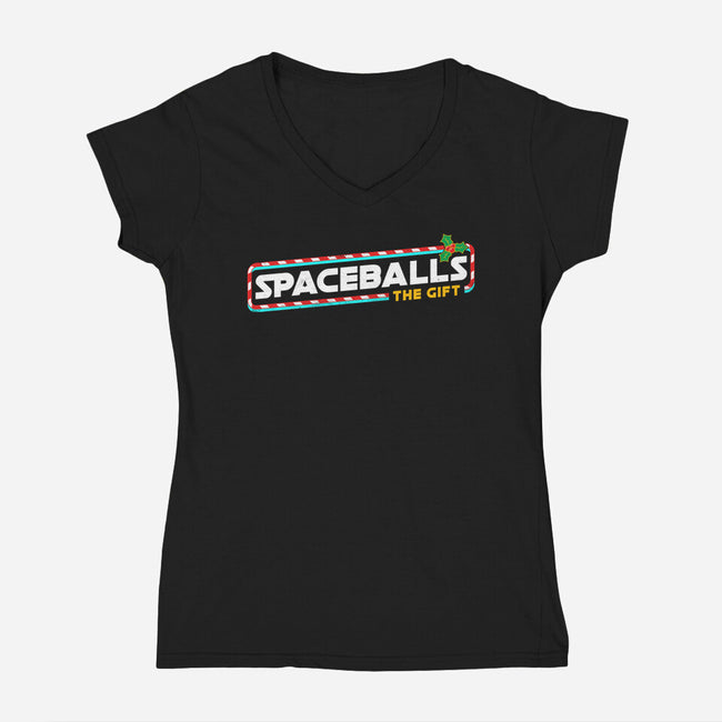 Spaceballs The Gift-Womens-V-Neck-Tee-rocketman_art