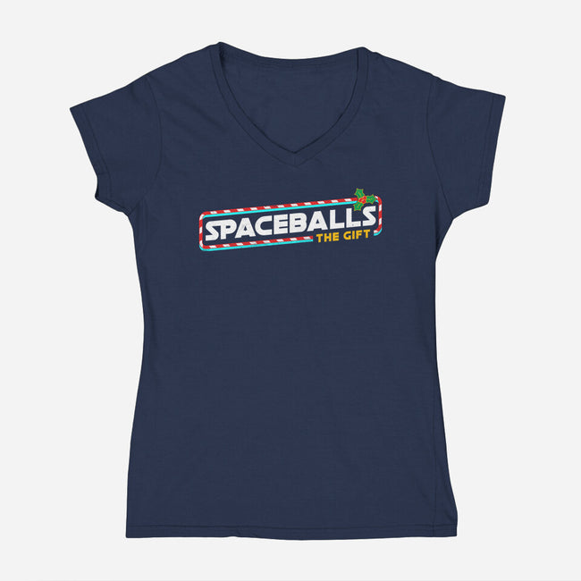Spaceballs The Gift-Womens-V-Neck-Tee-rocketman_art