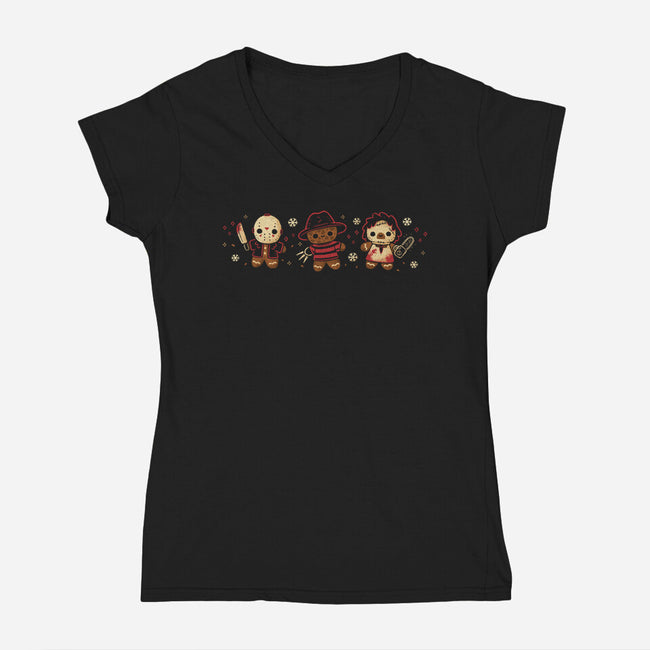 Cute Gingerbread Killers-Womens-V-Neck-Tee-xMorfina