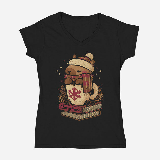 Chilly Cozy Capybara-Womens-V-Neck-Tee-xMorfina