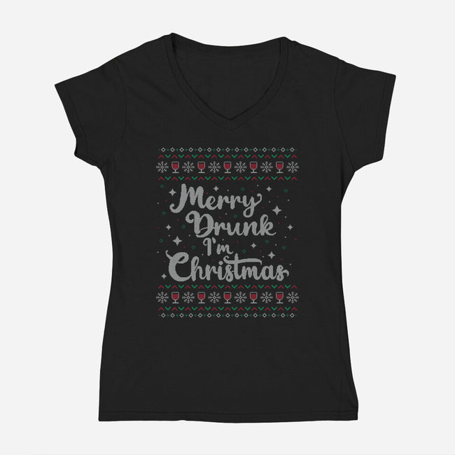 Merry Drunk Im Christmas-Womens-V-Neck-Tee-xMorfina