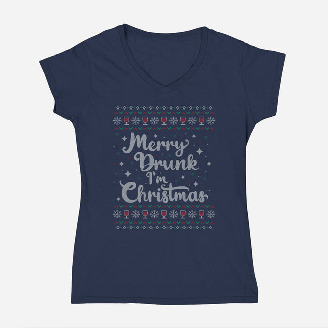 Merry Drunk Im Christmas-Womens-V-Neck-Tee-xMorfina