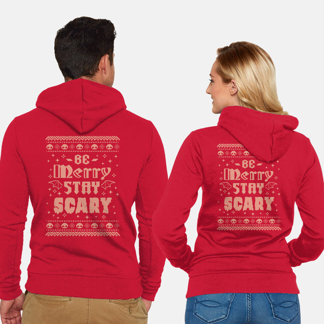 Be Merry Stay Scary Ugly Sweater-Unisex-Zip-Up-Sweatshirt-xMorfina
