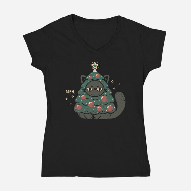 Funny Cat Christmas Tree Costume-Womens-V-Neck-Tee-xMorfina