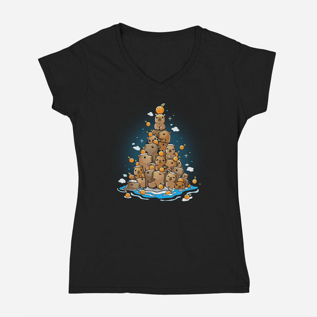 Capibara Christmas Tree-Womens-V-Neck-Tee-Vallina84
