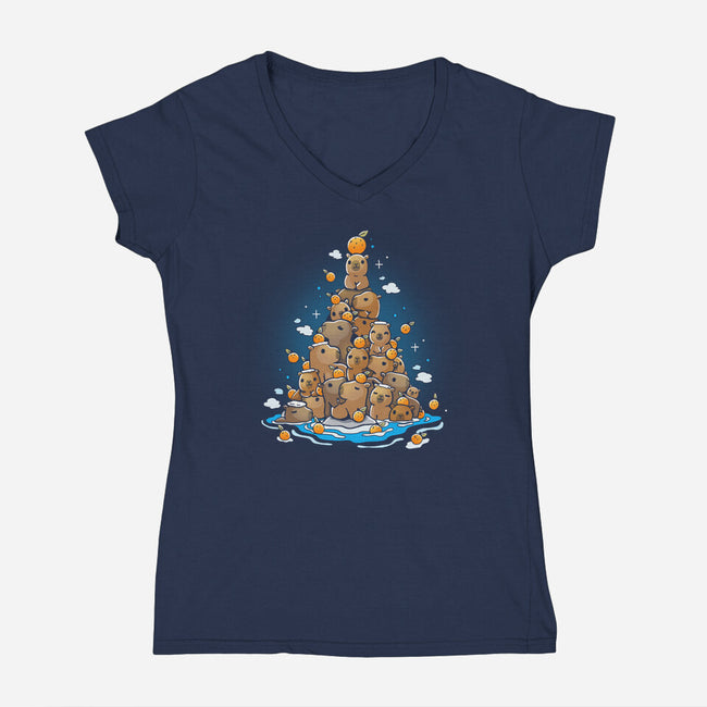 Capibara Christmas Tree-Womens-V-Neck-Tee-Vallina84