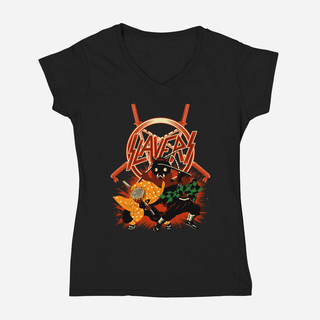 Three Slayers-Womens-V-Neck-Tee-rmatix