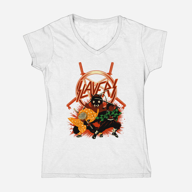 Three Slayers-Womens-V-Neck-Tee-rmatix