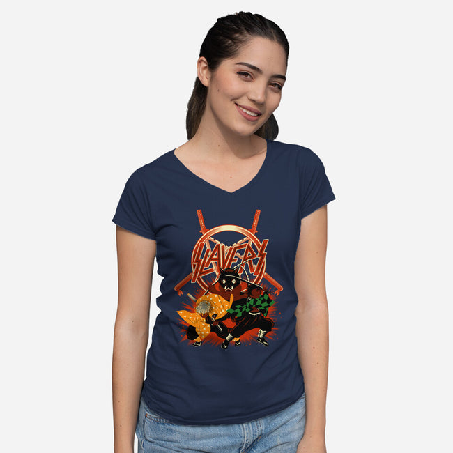 Three Slayers-Womens-V-Neck-Tee-rmatix