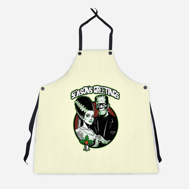 Seasons Greetings Frankie And Bride-Unisex-Kitchen-Apron-palmstreet
