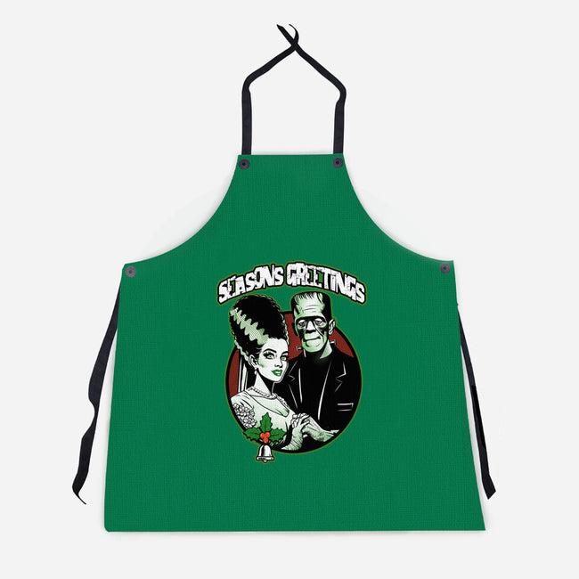 Seasons Greetings Frankie And Bride-Unisex-Kitchen-Apron-palmstreet