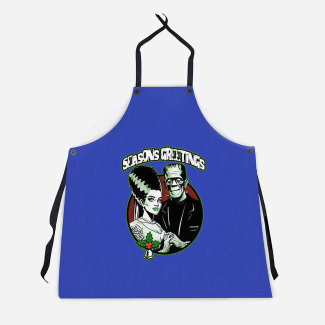 Seasons Greetings Frankie And Bride-Unisex-Kitchen-Apron-palmstreet