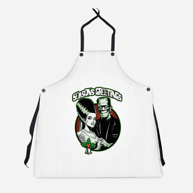 Seasons Greetings Frankie And Bride-Unisex-Kitchen-Apron-palmstreet