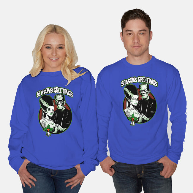 Seasons Greetings Frankie And Bride-Unisex-Crew Neck-Sweatshirt-palmstreet