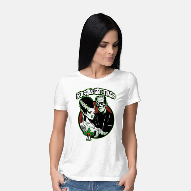 Seasons Greetings Frankie And Bride-Womens-Basic-Tee-palmstreet