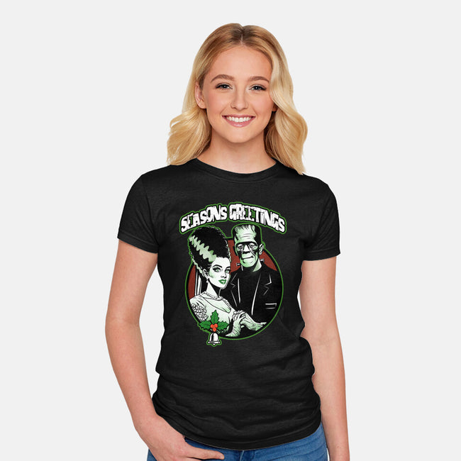 Seasons Greetings Frankie And Bride-Womens-Fitted-Tee-palmstreet