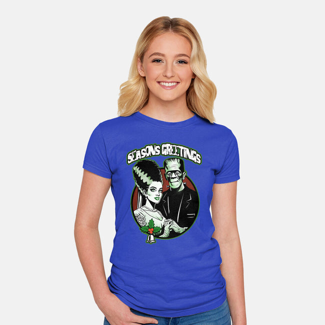 Seasons Greetings Frankie And Bride-Womens-Fitted-Tee-palmstreet