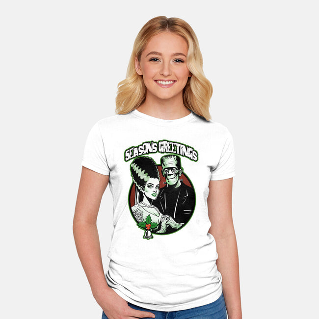 Seasons Greetings Frankie And Bride-Womens-Fitted-Tee-palmstreet