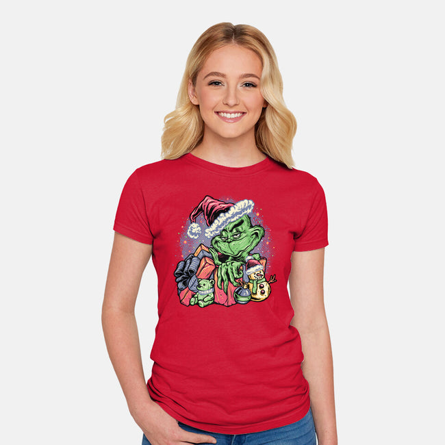 A Grumpy Present-Womens-Fitted-Tee-glitchygorilla