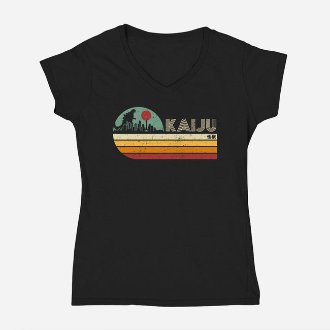 Kaiju Vintage-Womens-V-Neck-Tee-DrMonekers