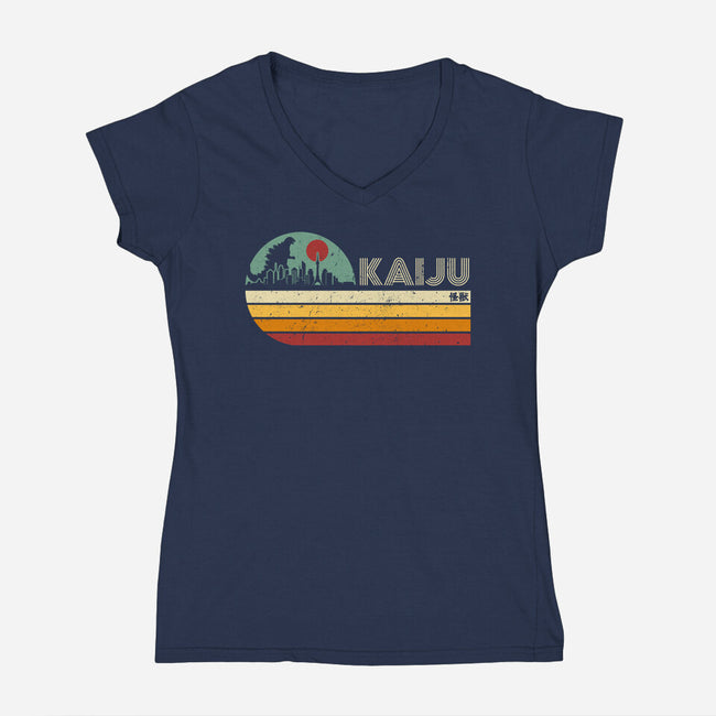 Kaiju Vintage-Womens-V-Neck-Tee-DrMonekers