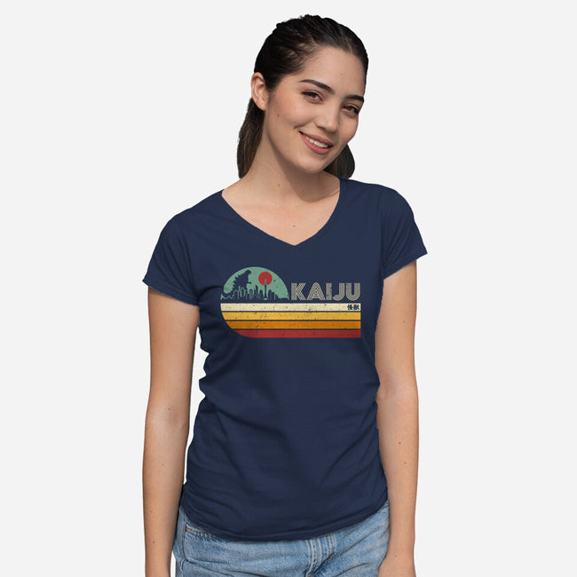 Kaiju Vintage-Womens-V-Neck-Tee-DrMonekers