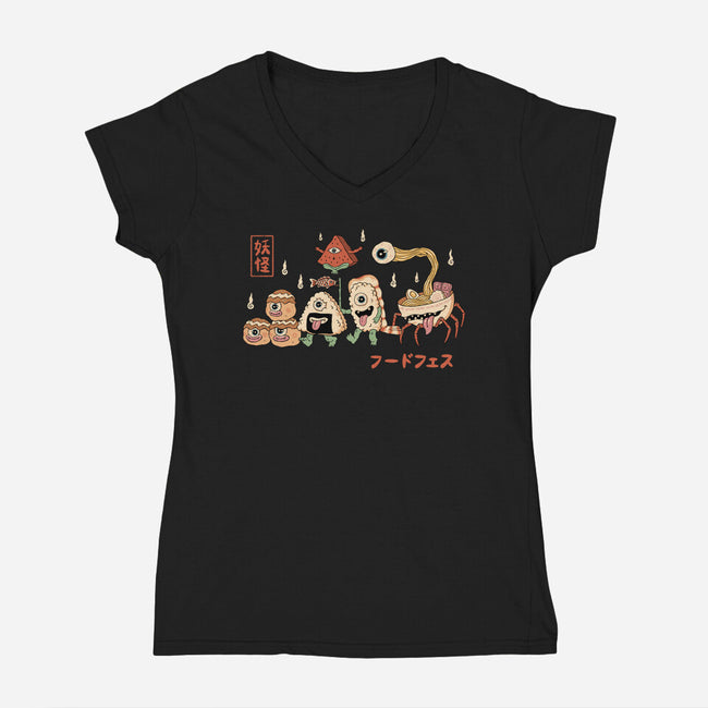 Yokai Food Fest-Womens-V-Neck-Tee-vp021