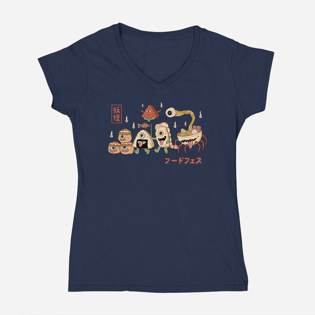 Yokai Food Fest-Womens-V-Neck-Tee-vp021