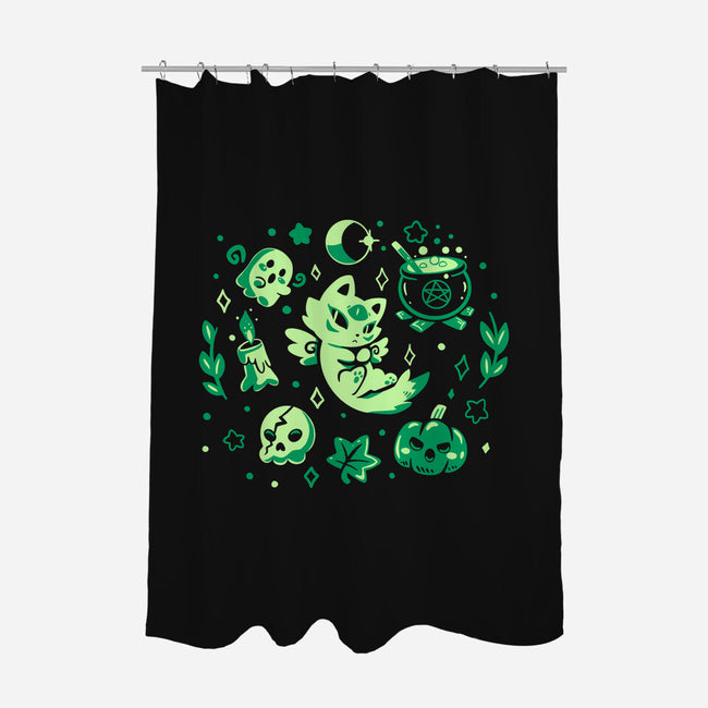 Green Halloween Vibes-None-Polyester-Shower Curtain-TechraNova