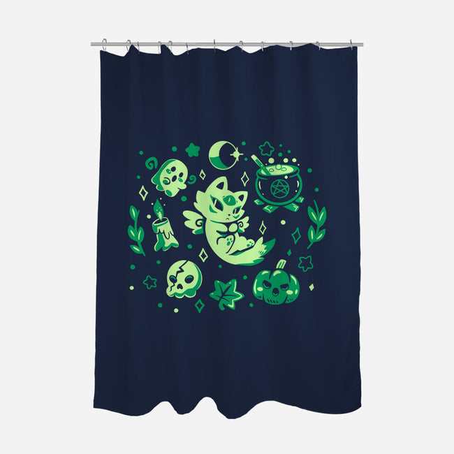Green Halloween Vibes-None-Polyester-Shower Curtain-TechraNova