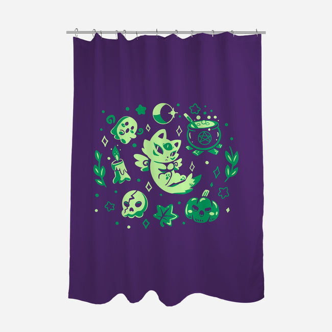 Green Halloween Vibes-None-Polyester-Shower Curtain-TechraNova