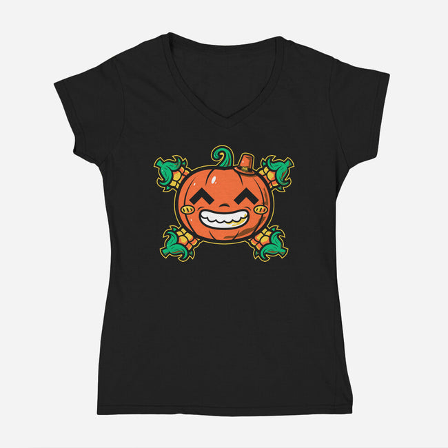 Pumpkin Corn Crossbones-Womens-V-Neck-Tee-krisren28