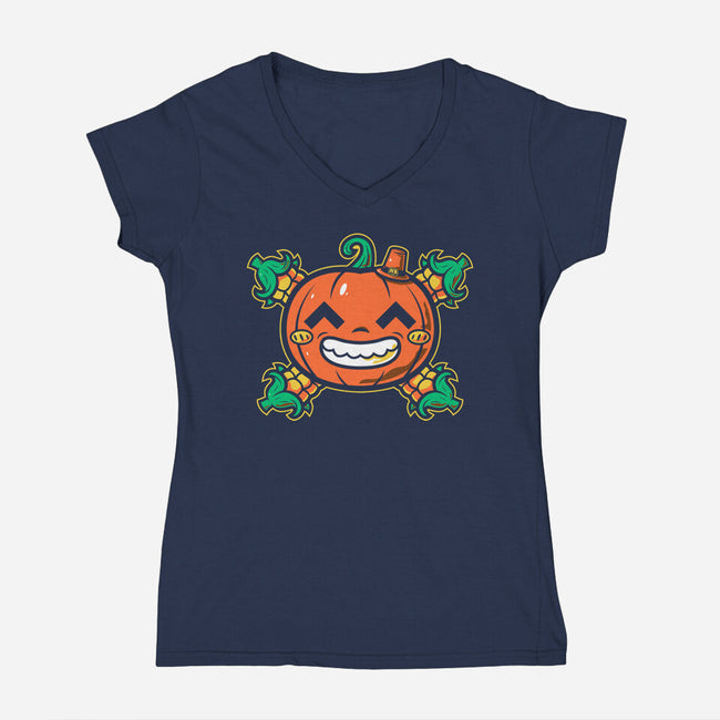 Pumpkin Corn Crossbones-Womens-V-Neck-Tee-krisren28