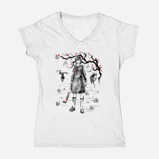 Hinako Sumi-E-Womens-V-Neck-Tee-Astrobot Invention