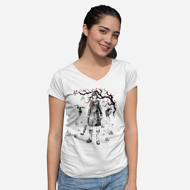 Hinako Sumi-E-Womens-V-Neck-Tee-Astrobot Invention