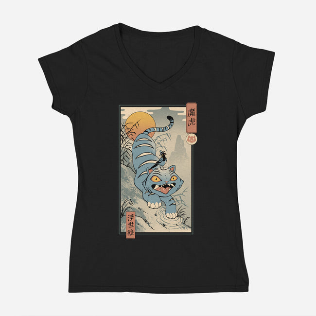 K-Pop Yokai Tiger-Womens-V-Neck-Tee-vp021