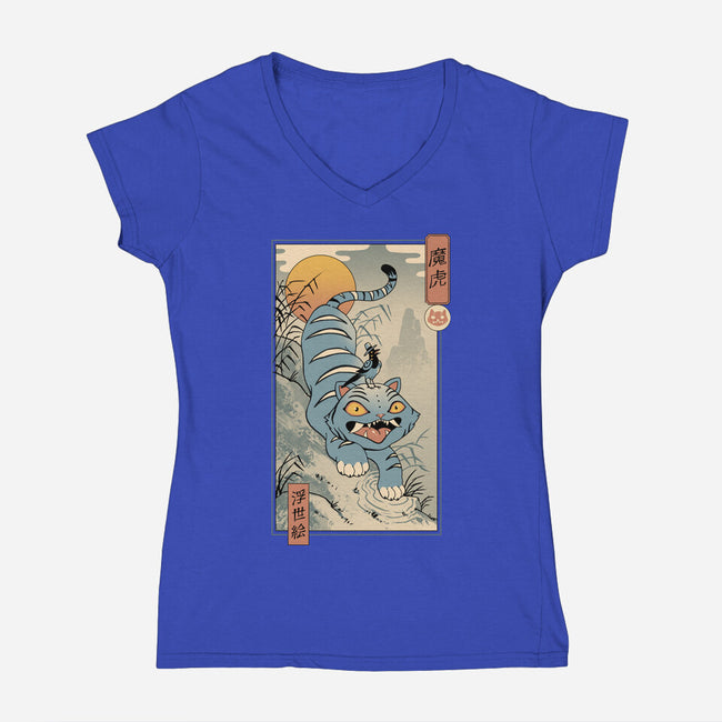 K-Pop Yokai Tiger-Womens-V-Neck-Tee-vp021