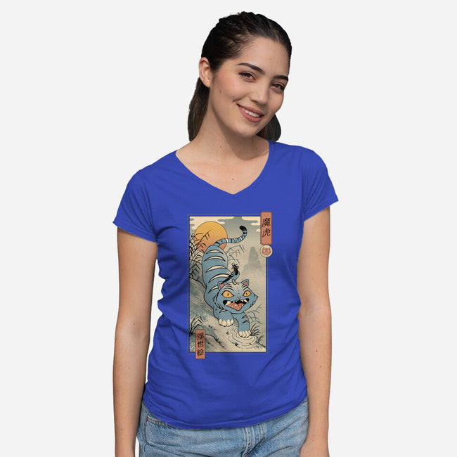 K-Pop Yokai Tiger-Womens-V-Neck-Tee-vp021